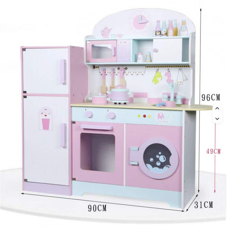 Velika roze drvena kuhinja 96cm sa friziderom i ves masinom - Слика 3