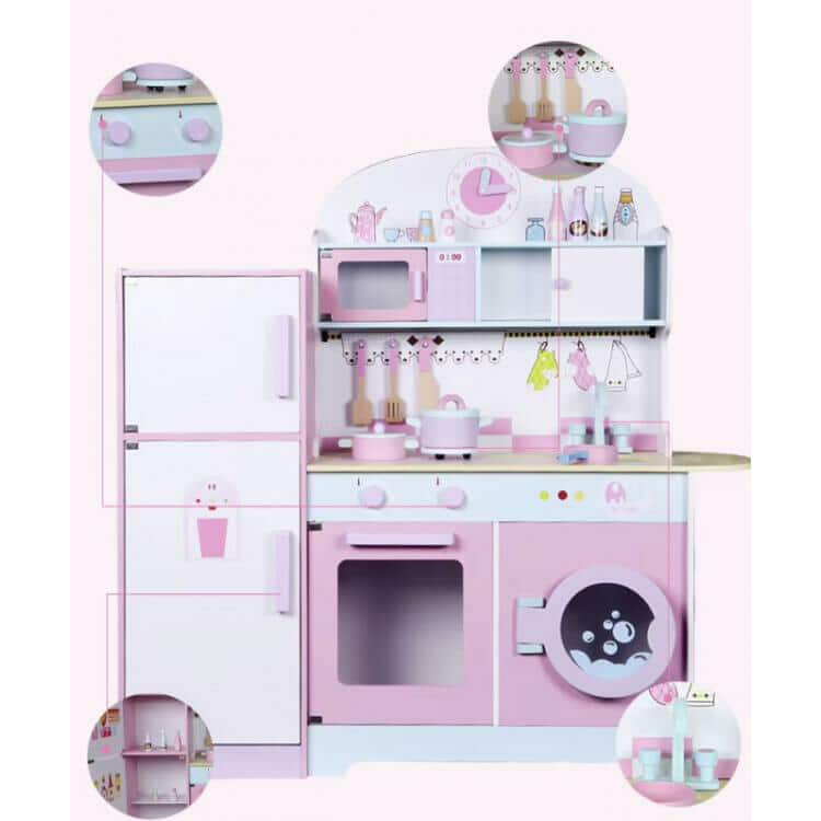 Velika roze drvena kuhinja 96cm sa friziderom i ves masinom - Слика 6
