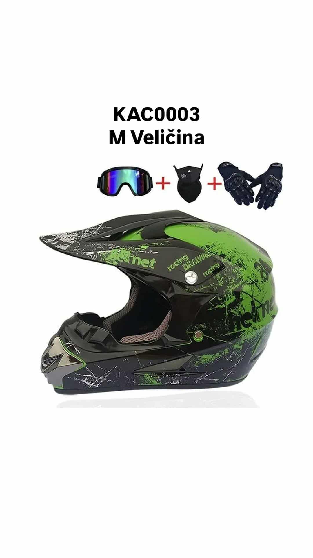 Moto kaciga M veličina sa rukavicama, naočarima i podkapom